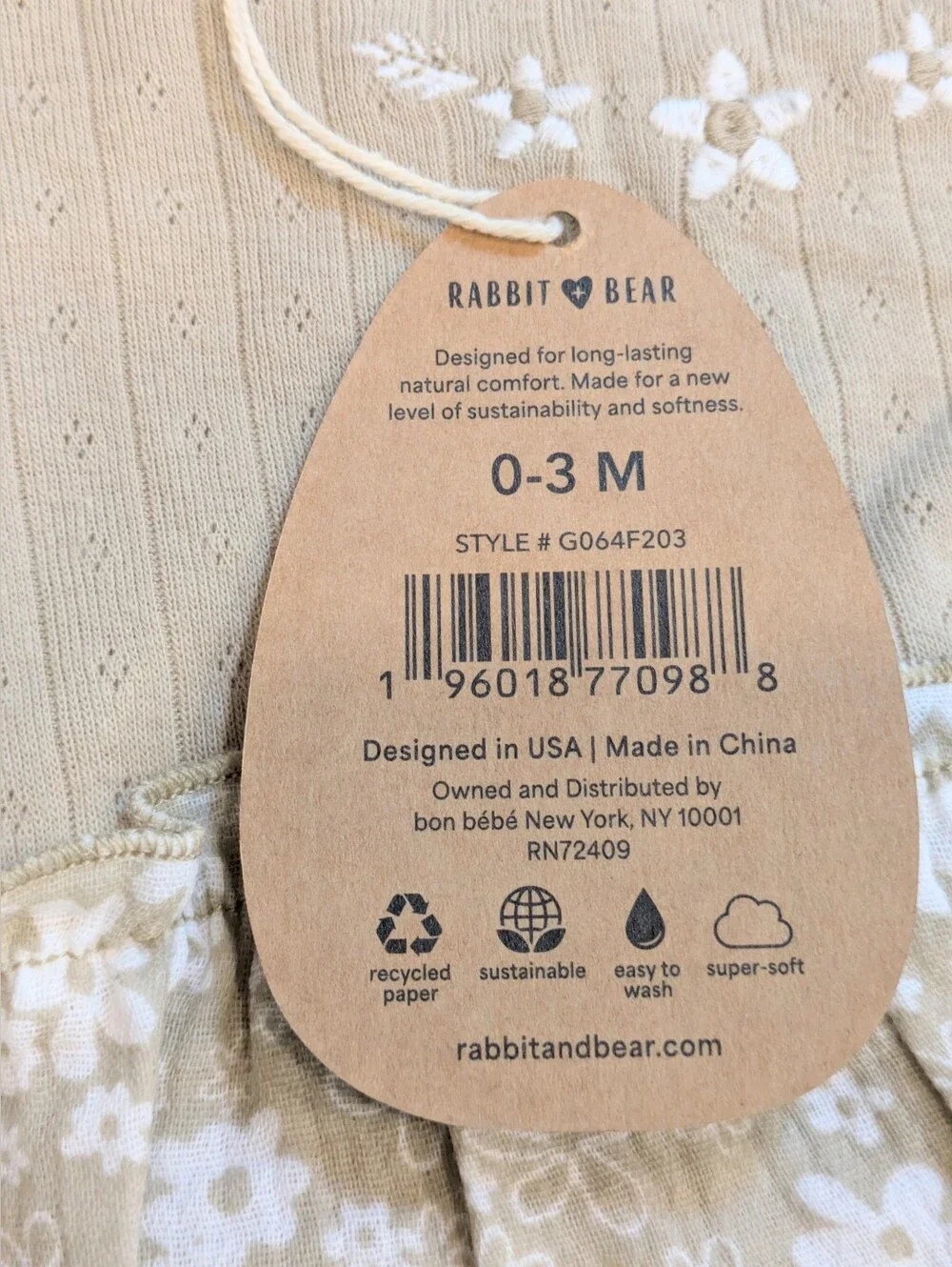 NWT...Rabbit + Bear Organic Cotton Blend Dress W/ Knee High Socks Size0-3 Months